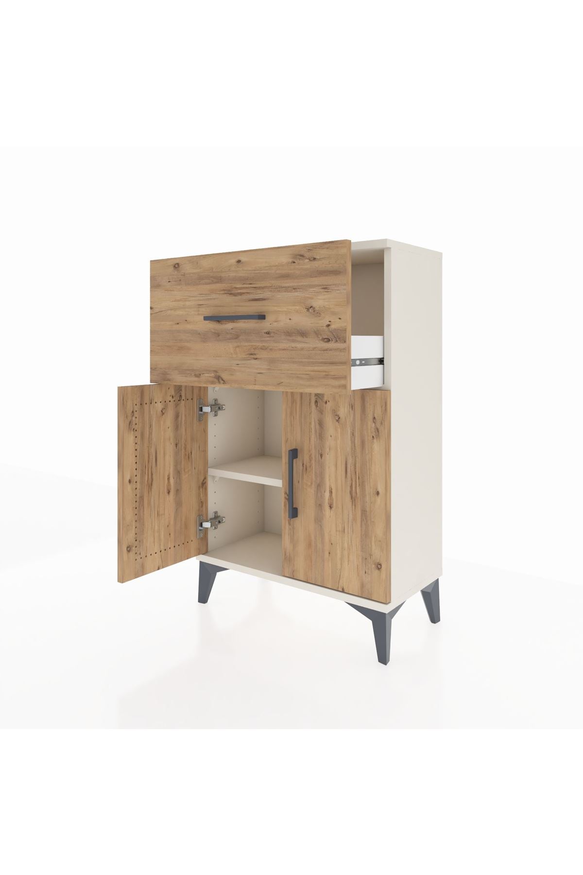 Arges Komodin Tek Raflı Tek Çekmeceli 2 Kapaklı 60x30x96 - S14M037V3A