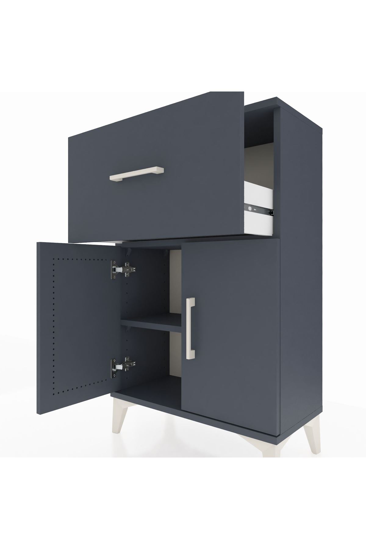 Arges Komodin Tek Raflı Tek Çekmeceli 2 Kapaklı 60x30x96 - S14M037V5A