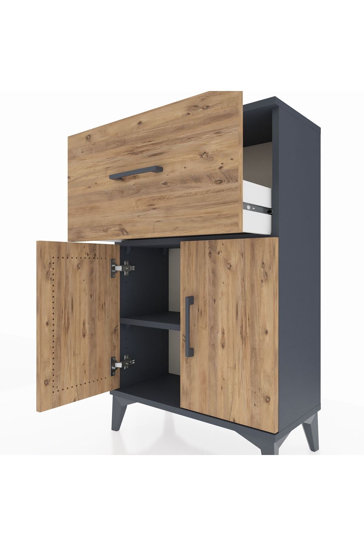 Arges Komodin Tek Raflı Tek Çekmeceli 2 Kapaklı 60x30x96 - S14M037V6A