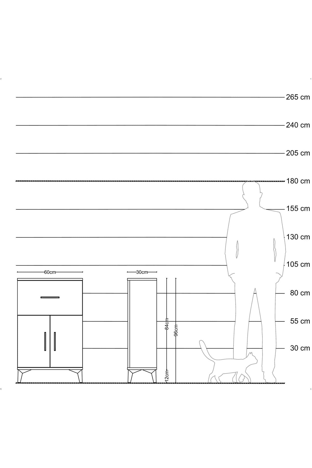 Arges Komodin Tek Raflı Tek Çekmeceli 2 Kapaklı 60x30x96 - S14M037V6A