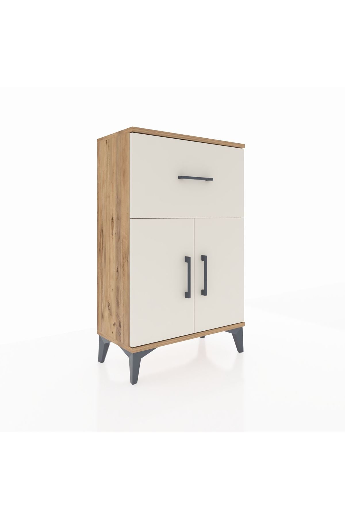 Arges Komodin Tek Raflı Tek Çekmeceli 2 Kapaklı 60x30x96 - S14M037V7A