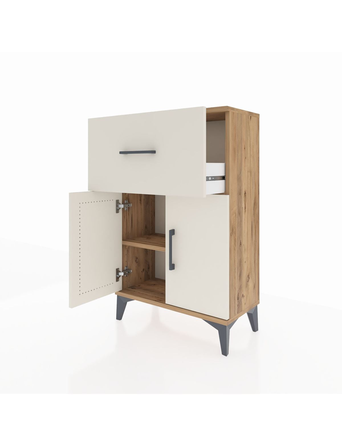 Arges Komodin Tek Raflı Tek Çekmeceli 2 Kapaklı 60x30x96 - S14M037V7A