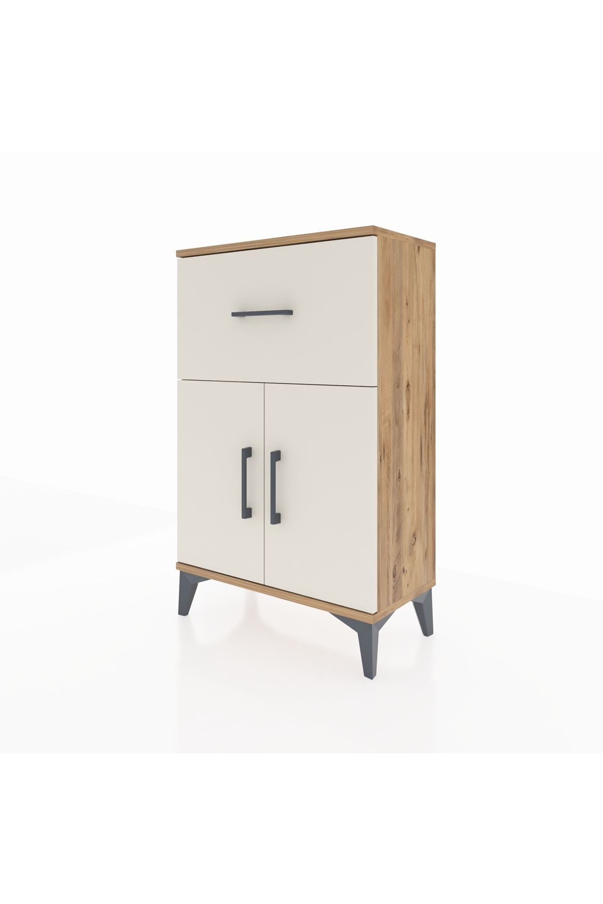 Arges Komodin Tek Raflı Tek Çekmeceli 2 Kapaklı 60x30x96 - S14M037V7A