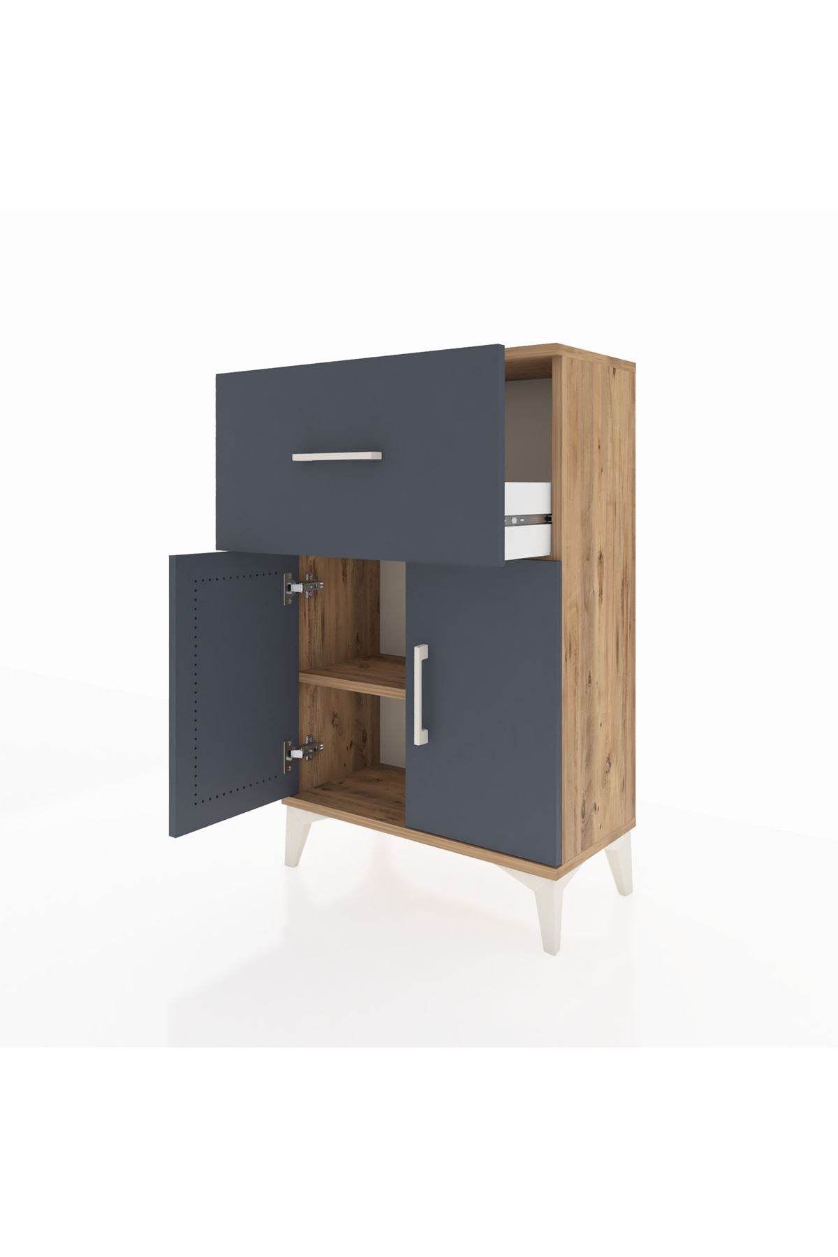 Arges Komodin Tek Raflı Tek Çekmeceli 2 Kapaklı 60x30x96 - S14M037V8A