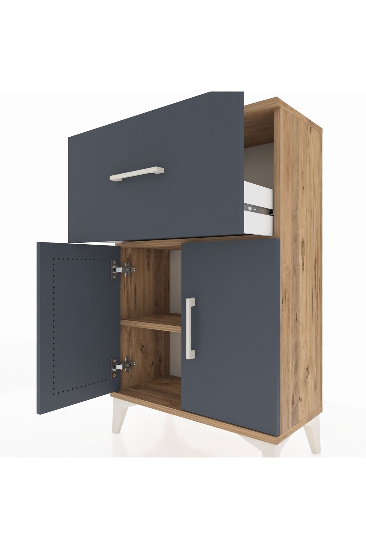 Arges Komodin Tek Raflı Tek Çekmeceli 2 Kapaklı 60x30x96 - S14M037V8A