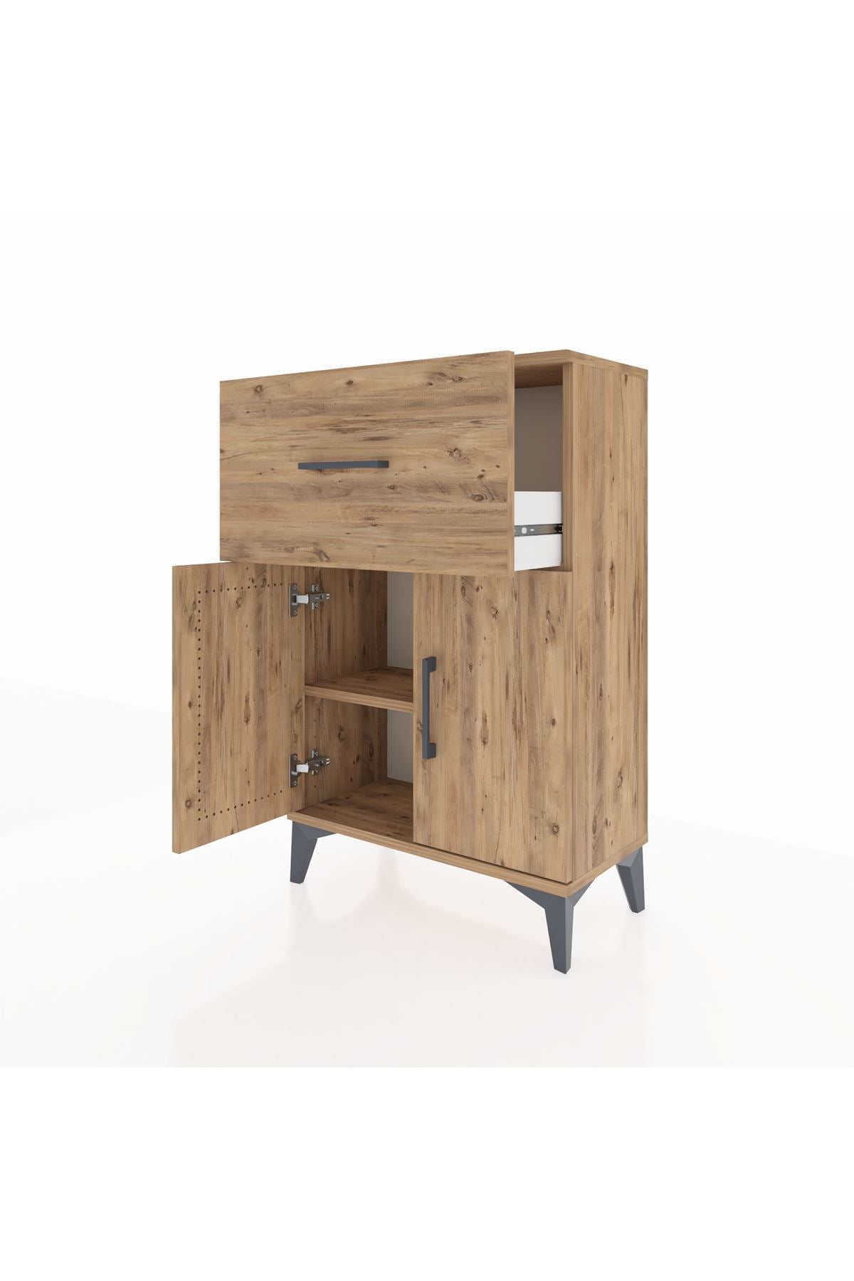 Arges Komodin Tek Raflı Tek Çekmeceli 2 Kapaklı 60x30x96 - S14M037V9A