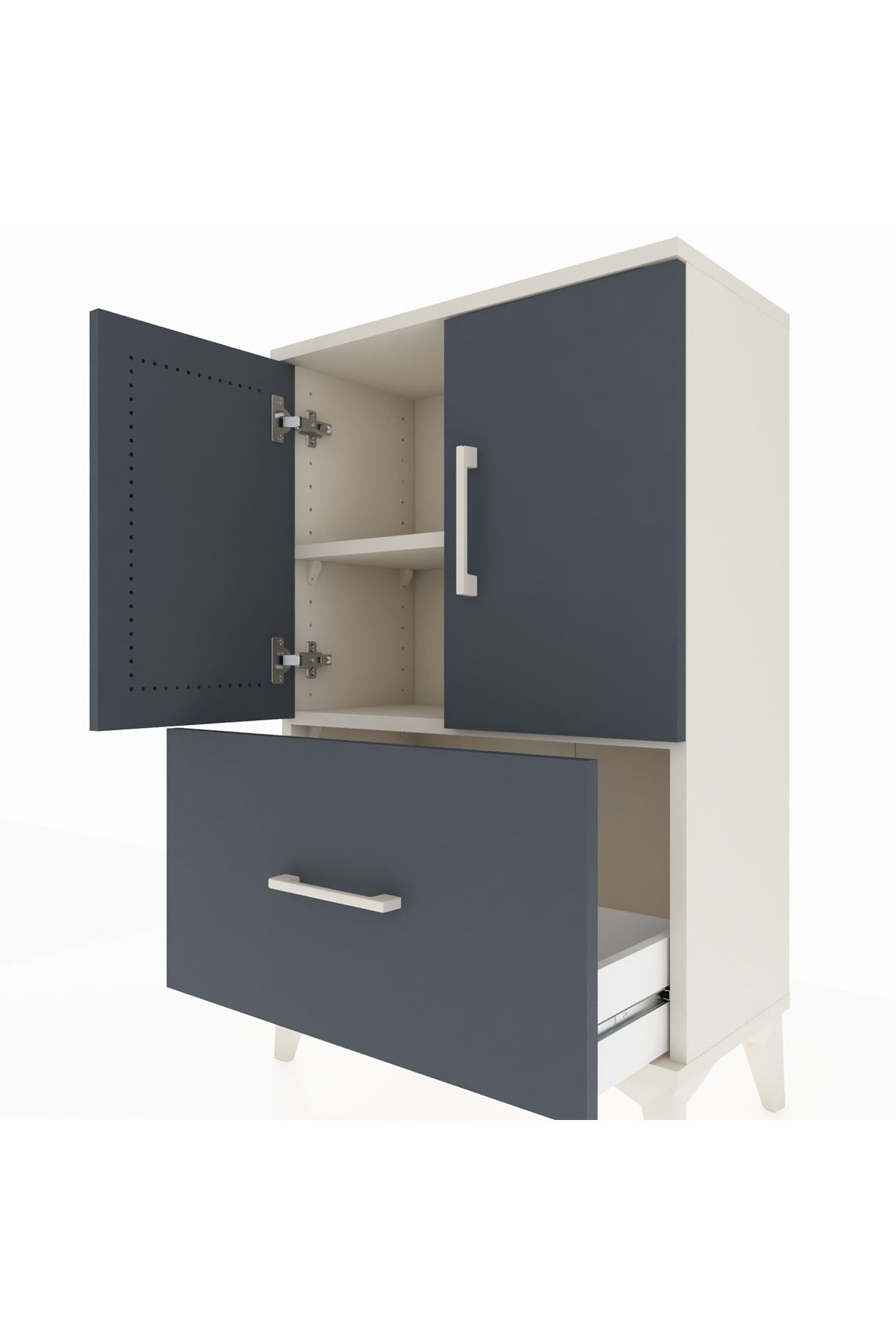 Arges Komodin 2 Raflı Tek Çekmeceli 2 Kapaklı 60x30x96 - S14M038V2A