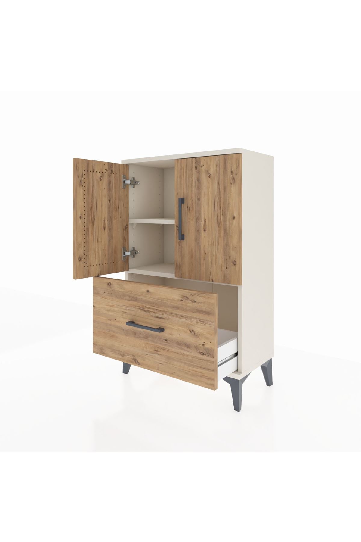 Arges Komodin 2 Raflı Tek Çekmeceli 2 Kapaklı 60x30x96 - S14M038V3A