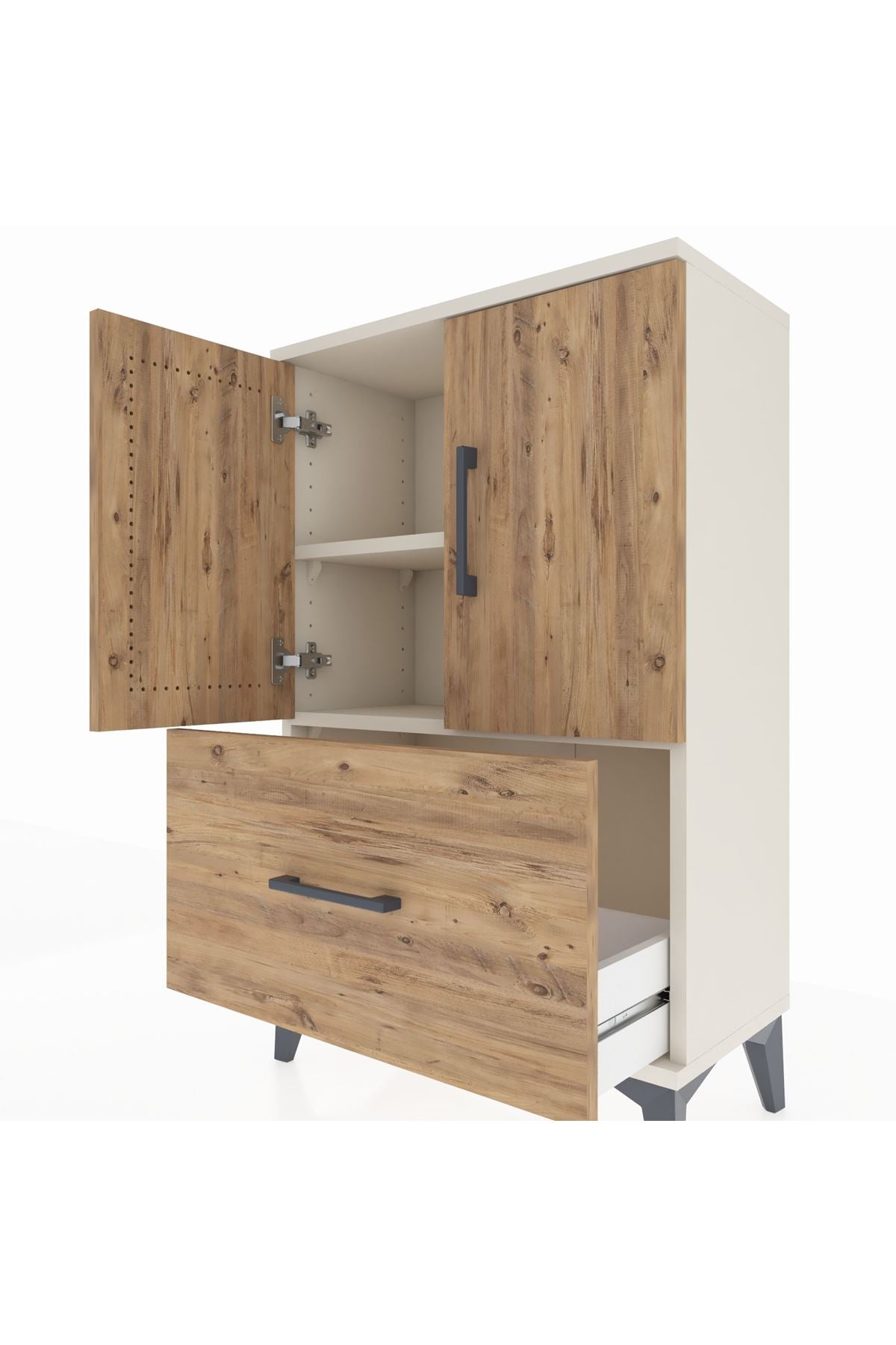 Arges Komodin 2 Raflı Tek Çekmeceli 2 Kapaklı 60x30x96 - S14M038V3A