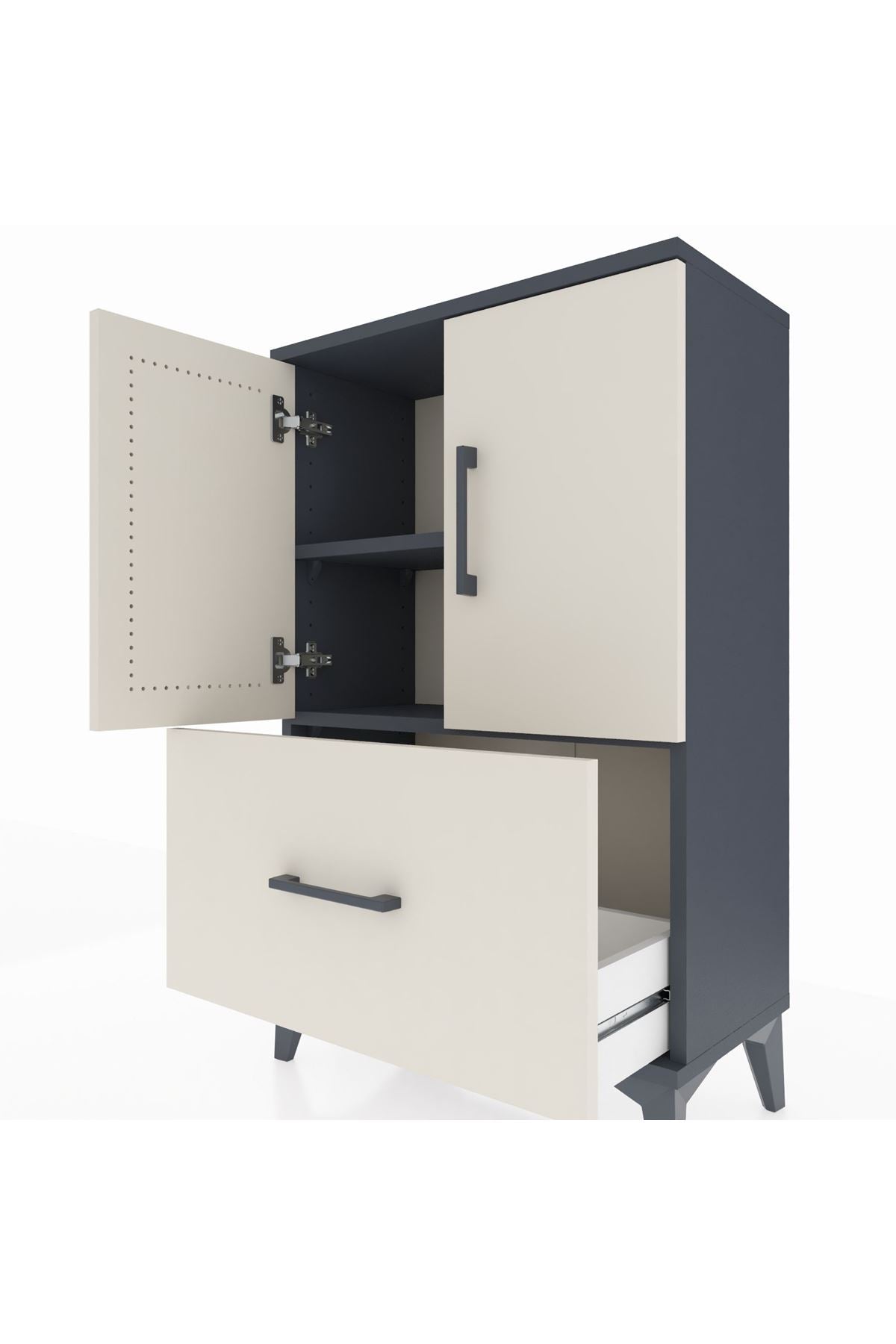 Arges Komodin 2 Raflı Tek Çekmeceli 2 Kapaklı 60x30x96 - S14M038V4A