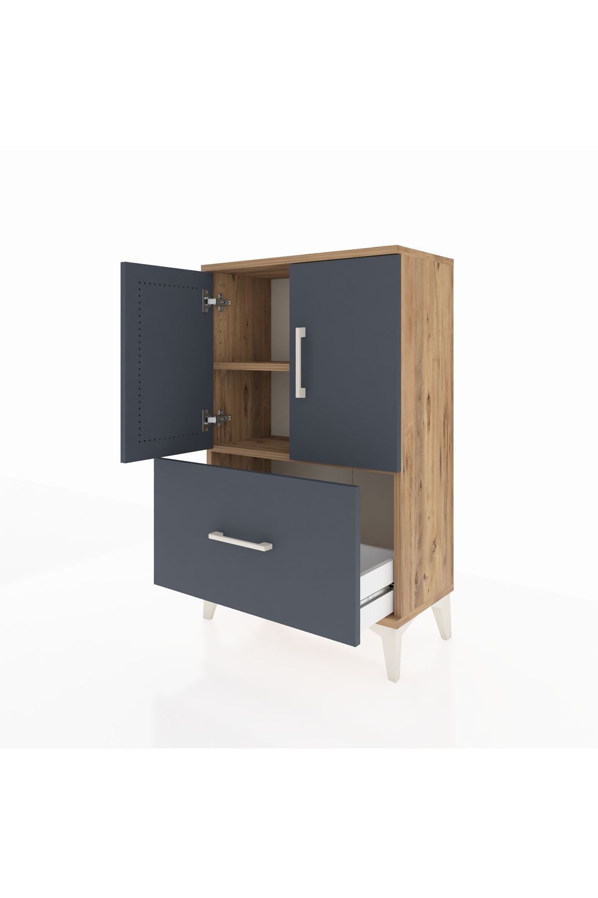 Arges Komodin 2 Raflı Tek Çekmeceli 2 Kapaklı 60x30x96 - S14M038V8A