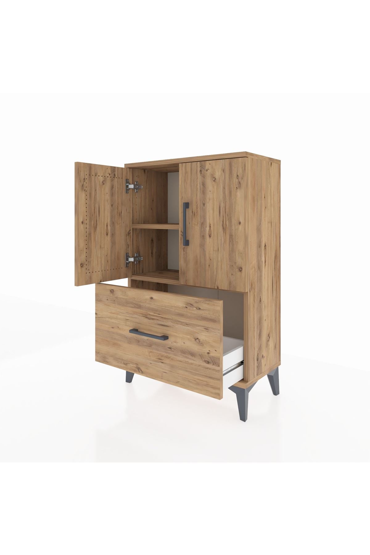 Arges Komodin 2 Raflı Tek Çekmeceli 2 Kapaklı 60x30x96 - S14M038V9A