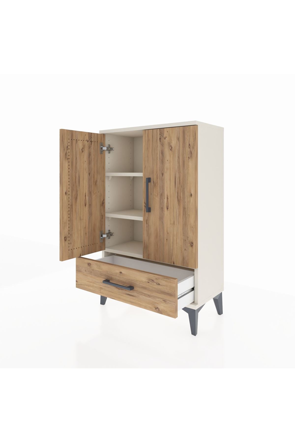 Arges Komodin 2 Raflı Tek Çekmeceli 2 Kapaklı 60x30x96 - S14M041V3A