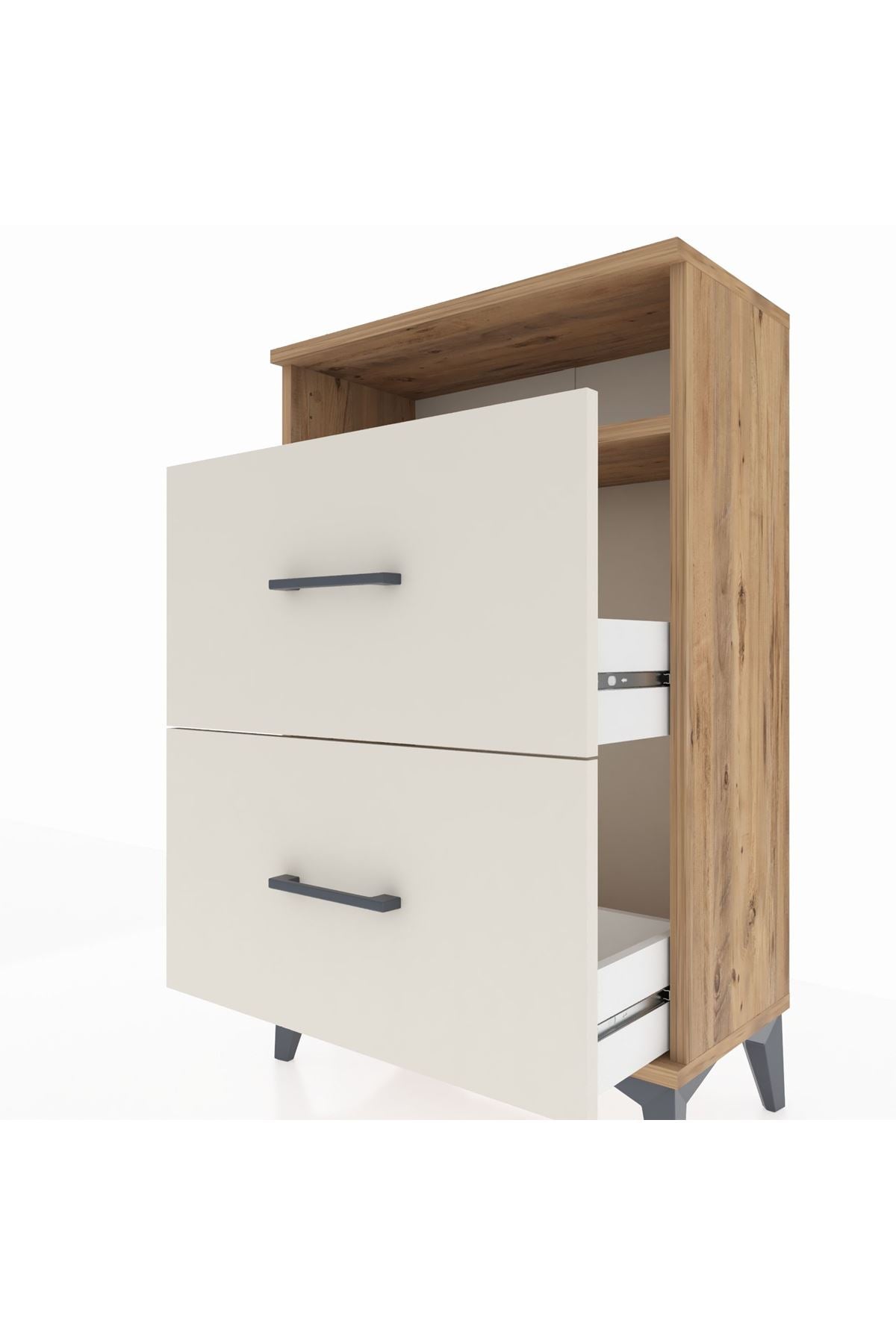 Arges Komodin Tek Raflı 2 Çekmeceli 60x30x96 - S14M014V7A