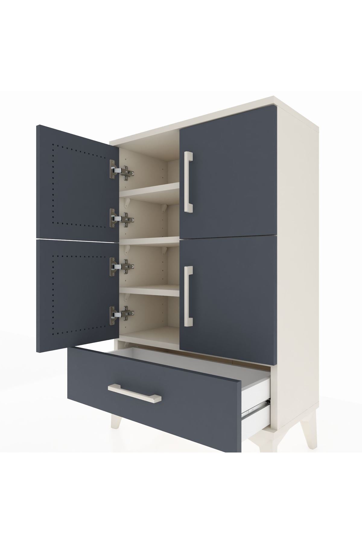 Arges Komodin 4 Raflı Tek Çekmeceli 4 Kapaklı 60x30x96 - S14M020V2A