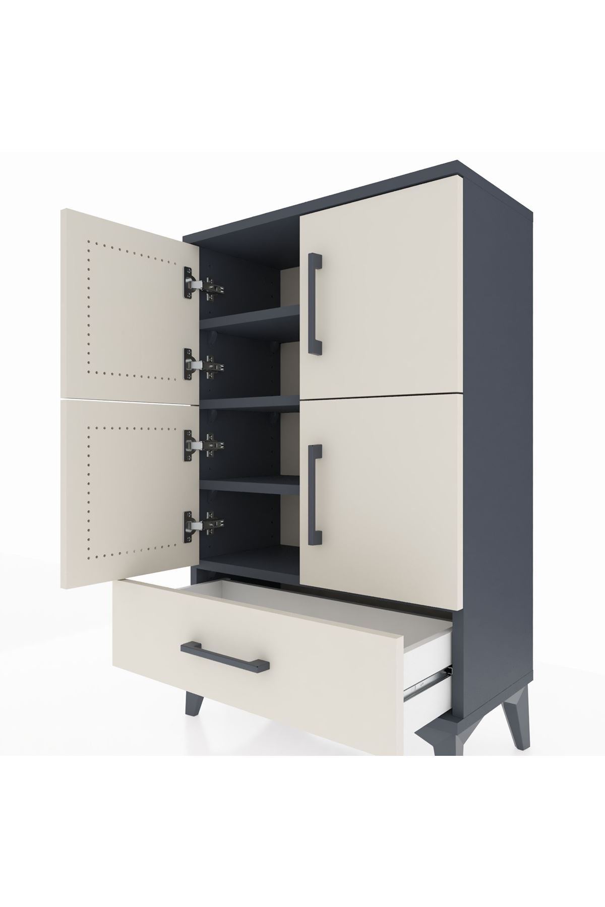 Arges Komodin 4 Raflı Tek Çekmeceli 4 Kapaklı 60x30x96 - S14M020V4A