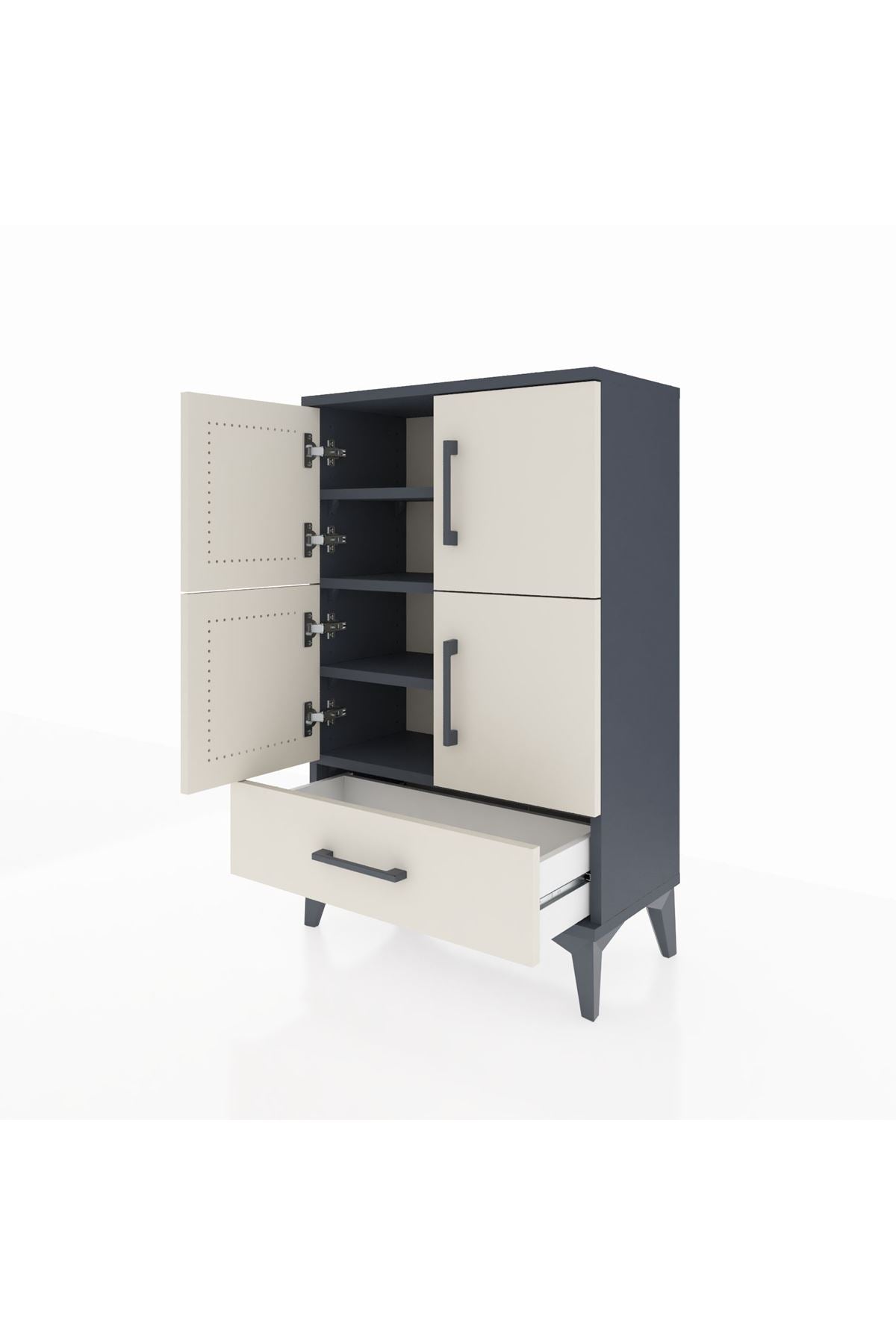 Arges Komodin 4 Raflı Tek Çekmeceli 4 Kapaklı 60x30x96 - S14M020V4A