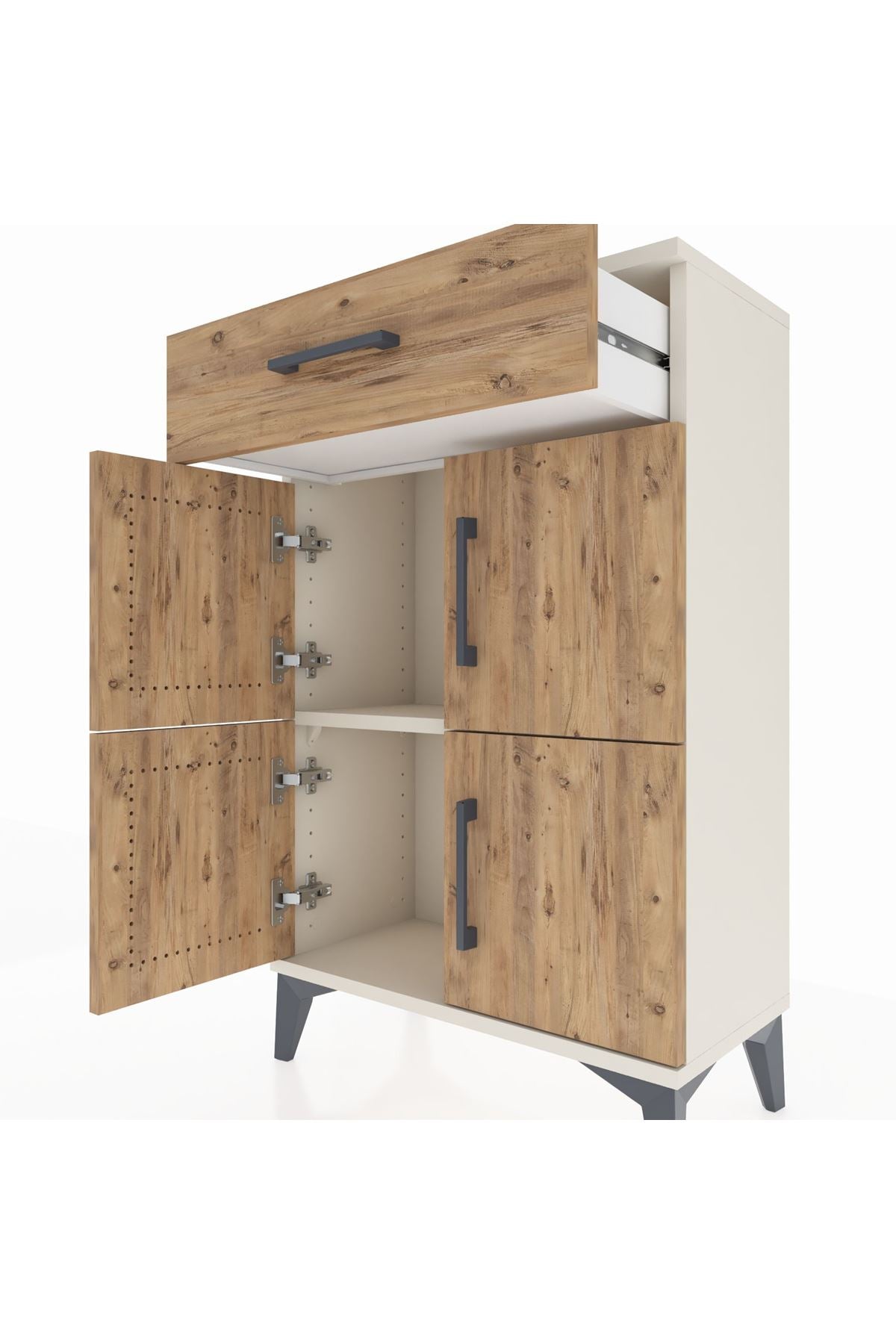 Arges Komodin Tek Raflı Tek Çekmeceli 4 Kapaklı 60x30x96 - S14M021V3A