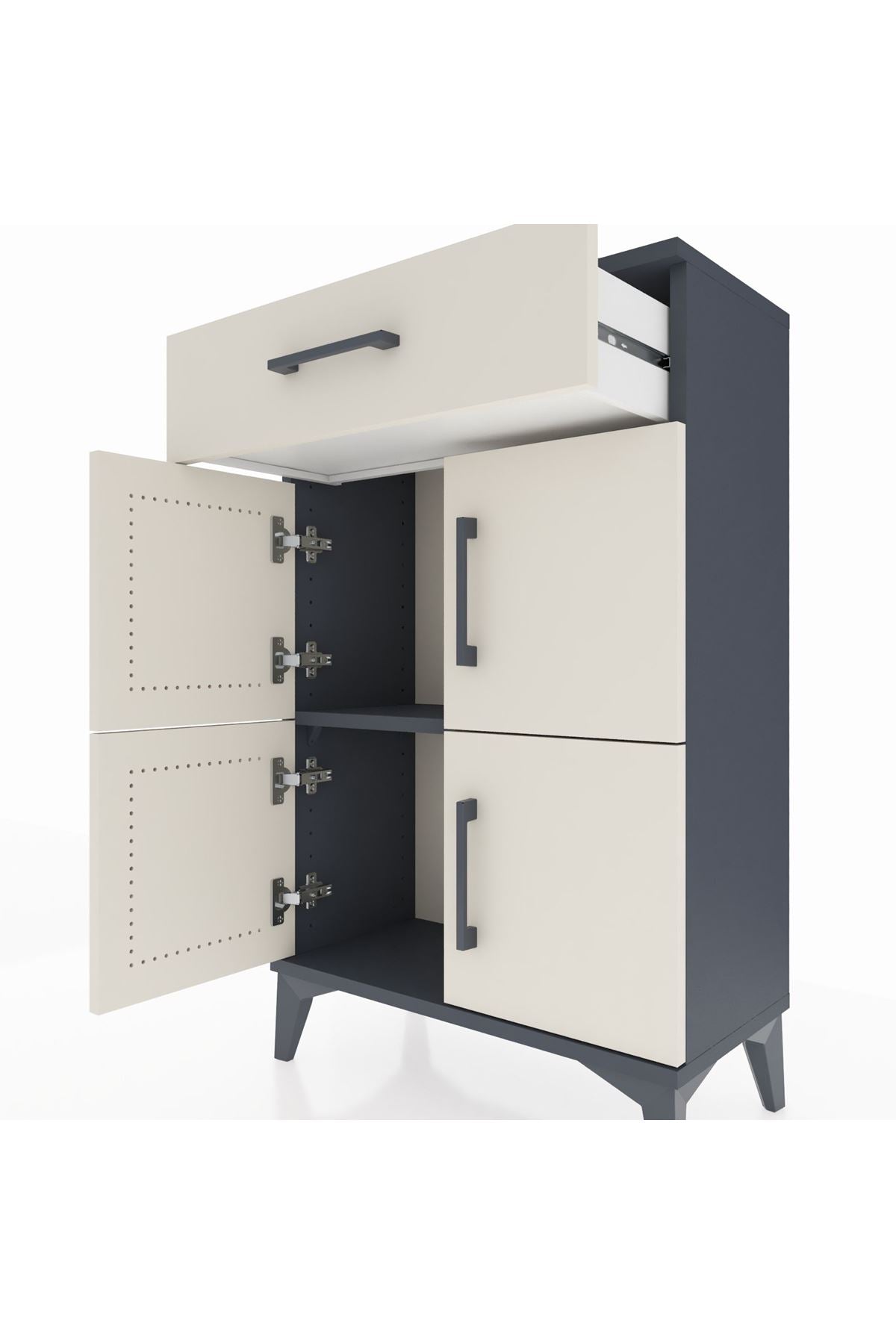 Arges Komodin Tek Raflı Tek Çekmeceli 4 Kapaklı 60x30x96 - S14M021V4A