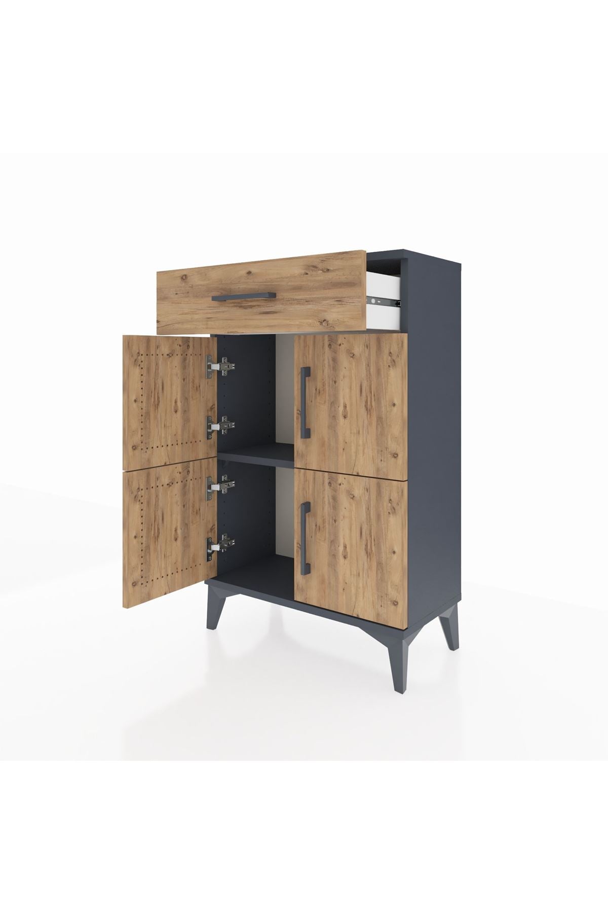 Arges Komodin Tek Raflı Tek Çekmeceli 4 Kapaklı 60x30x96 - S14M021V6A