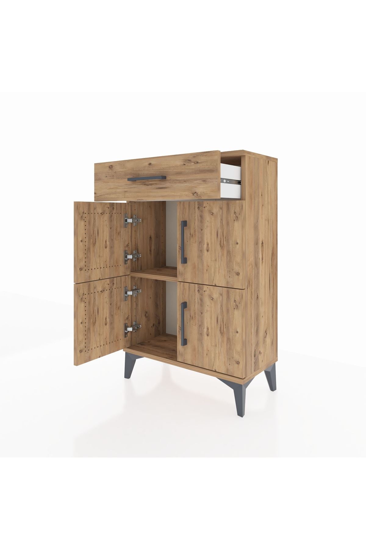 Arges Komodin Tek Raflı Tek Çekmeceli 4 Kapaklı 60x30x96 - S14M021V9A