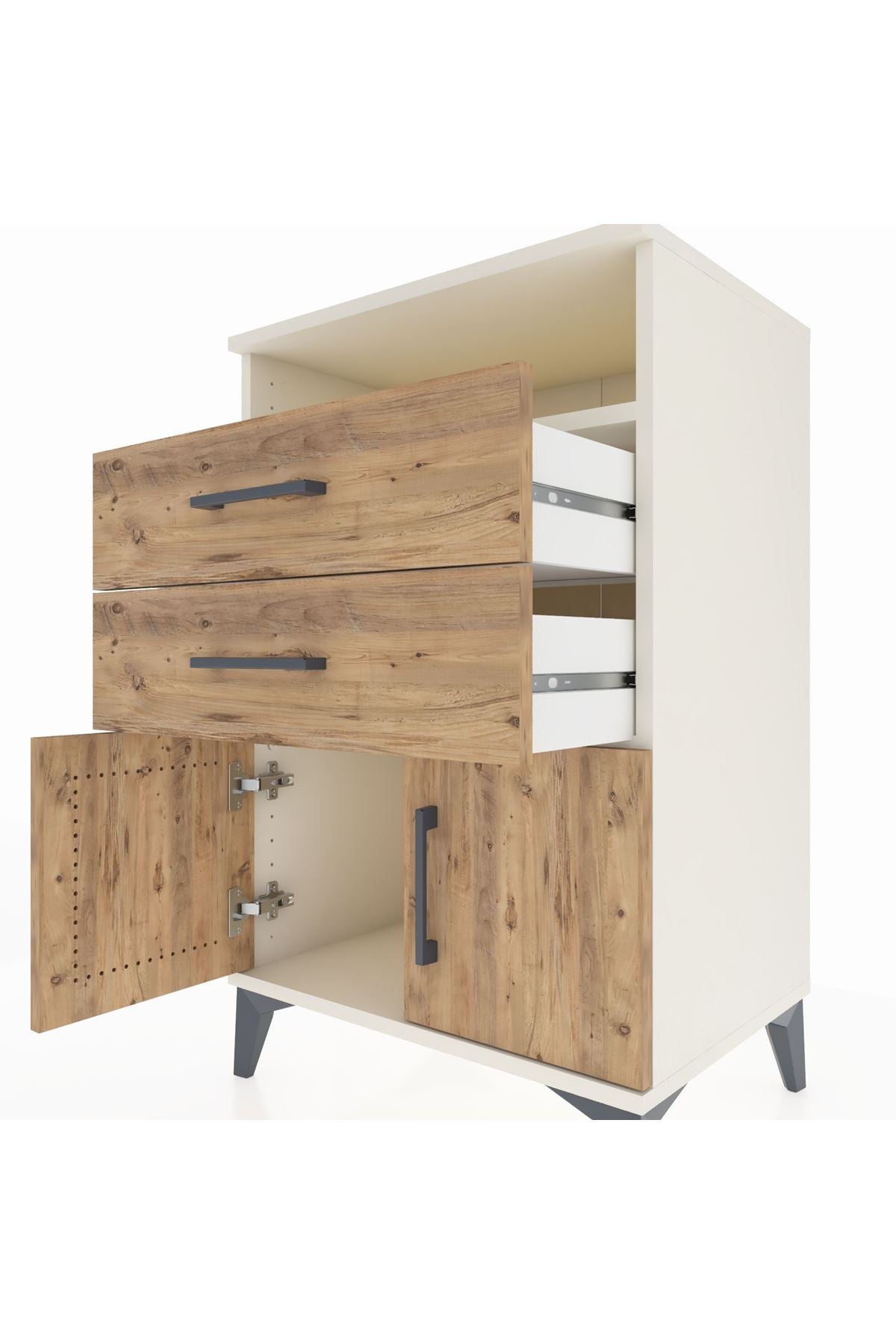 Hyperion Komodin Tek Raflı 2 Çekmeceli 2 Kapaklı 60x44x96 - S47M025V3B