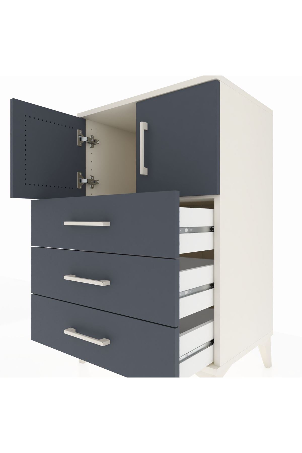 Hyperion Komodin Tek Raflı 3 Çekmeceli 2 Kapaklı 60x44x96 - S47M026V2B