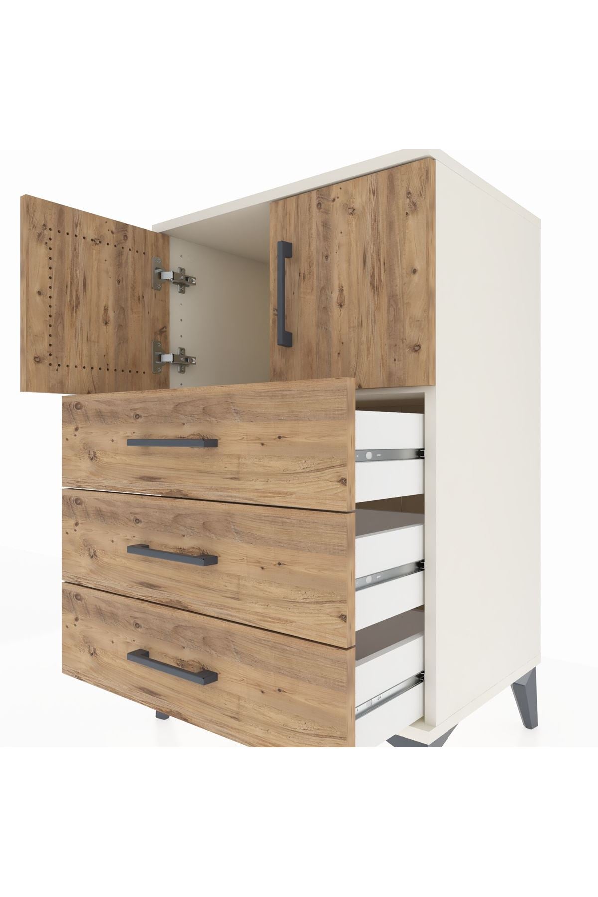 Hyperion Komodin Tek Raflı 3 Çekmeceli 2 Kapaklı 60x44x96 - S47M026V3B
