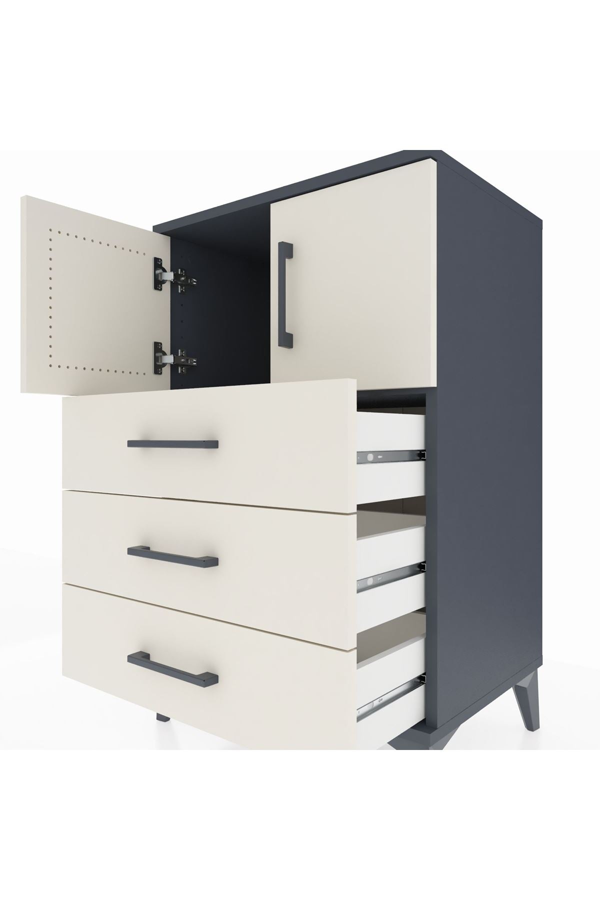 Hyperion Komodin Tek Raflı 3 Çekmeceli 2 Kapaklı 60x44x96 - S47M026V4B