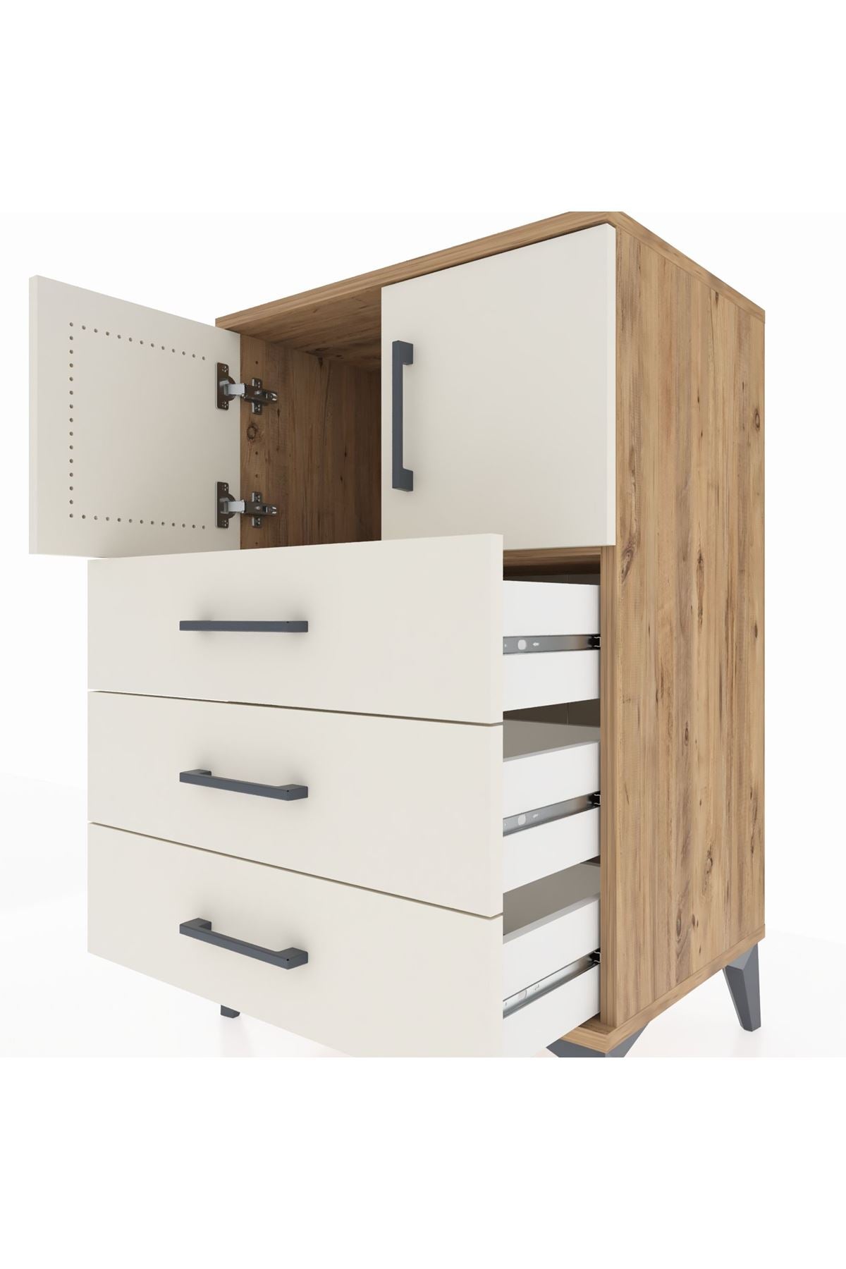 Hyperion Komodin Tek Raflı 3 Çekmeceli 2 Kapaklı 60x44x96 - S47M026V7B
