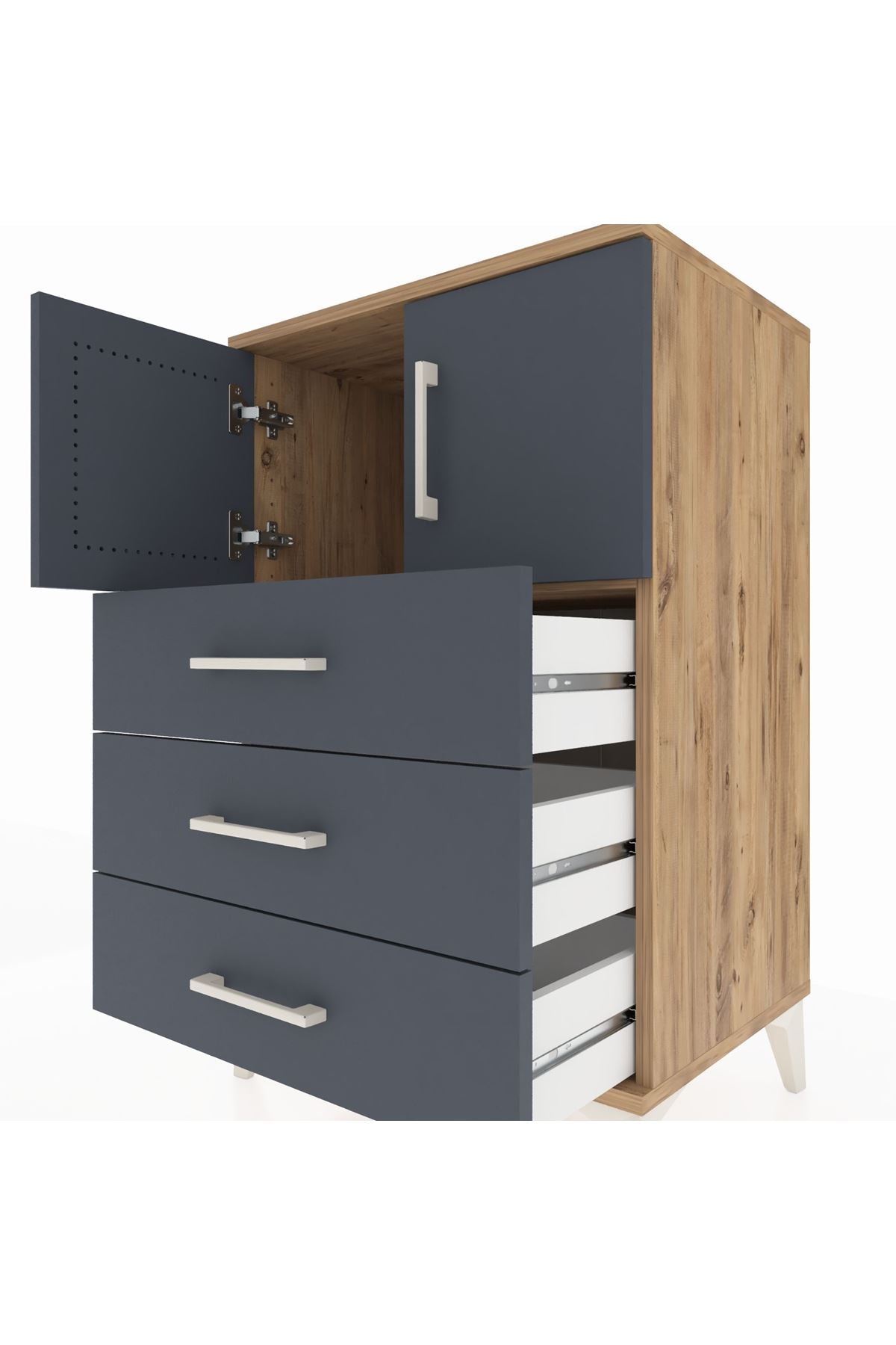 Hyperion Komodin Tek Raflı 3 Çekmeceli 2 Kapaklı 60x44x96 - S47M026V8B