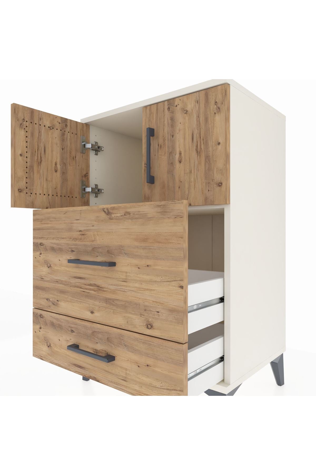 Hyperion Komodin Tek Raflı 2 Çekmeceli 2 Kapaklı 60x44x96 - S47M027V3B