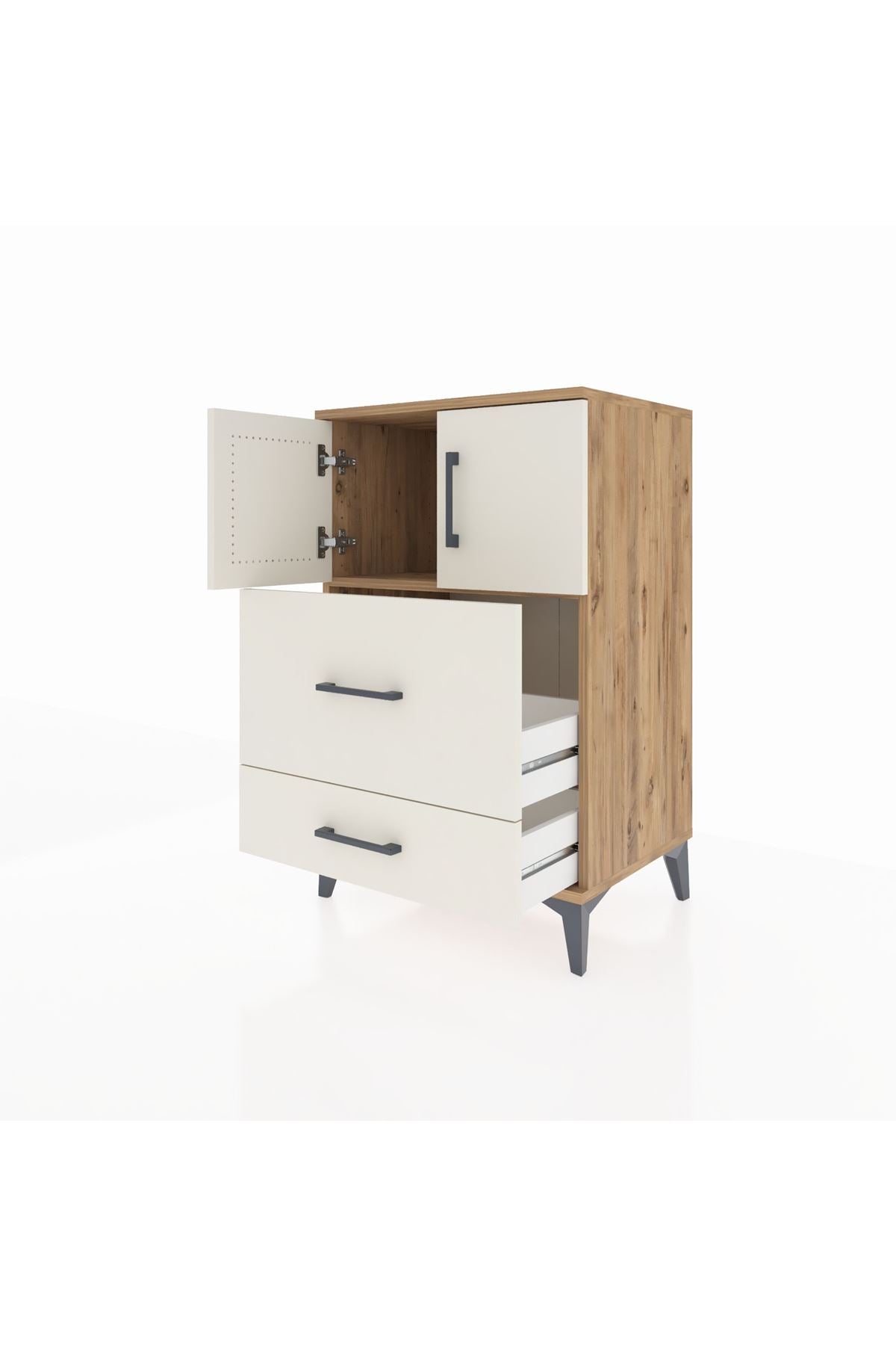 Hyperion Komodin Tek Raflı 2 Çekmeceli 2 Kapaklı 60x44x96 - S47M027V7B