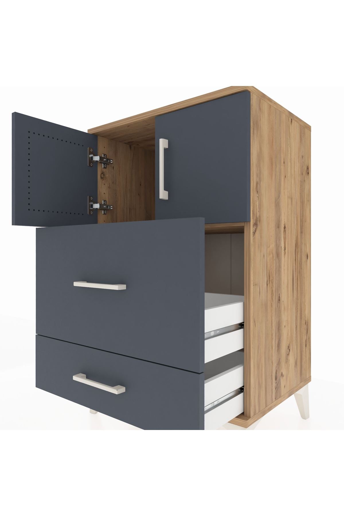 Hyperion Komodin Tek Raflı 2 Çekmeceli 2 Kapaklı 60x44x96 - S47M027V8B