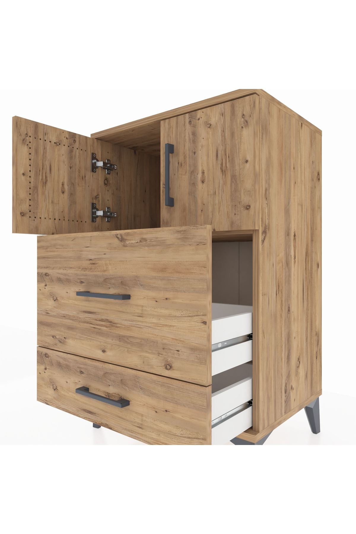 Hyperion Komodin Tek Raflı 2 Çekmeceli 2 Kapaklı 60x44x96 - S47M027V9B
