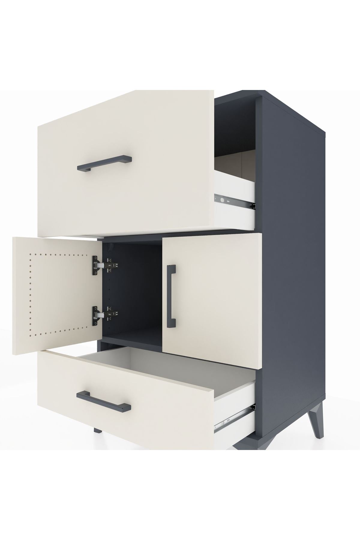 Hyperion Komodin Tek Raflı 2 Çekmeceli 2 Kapaklı 60x44x96 - S47M029V4B