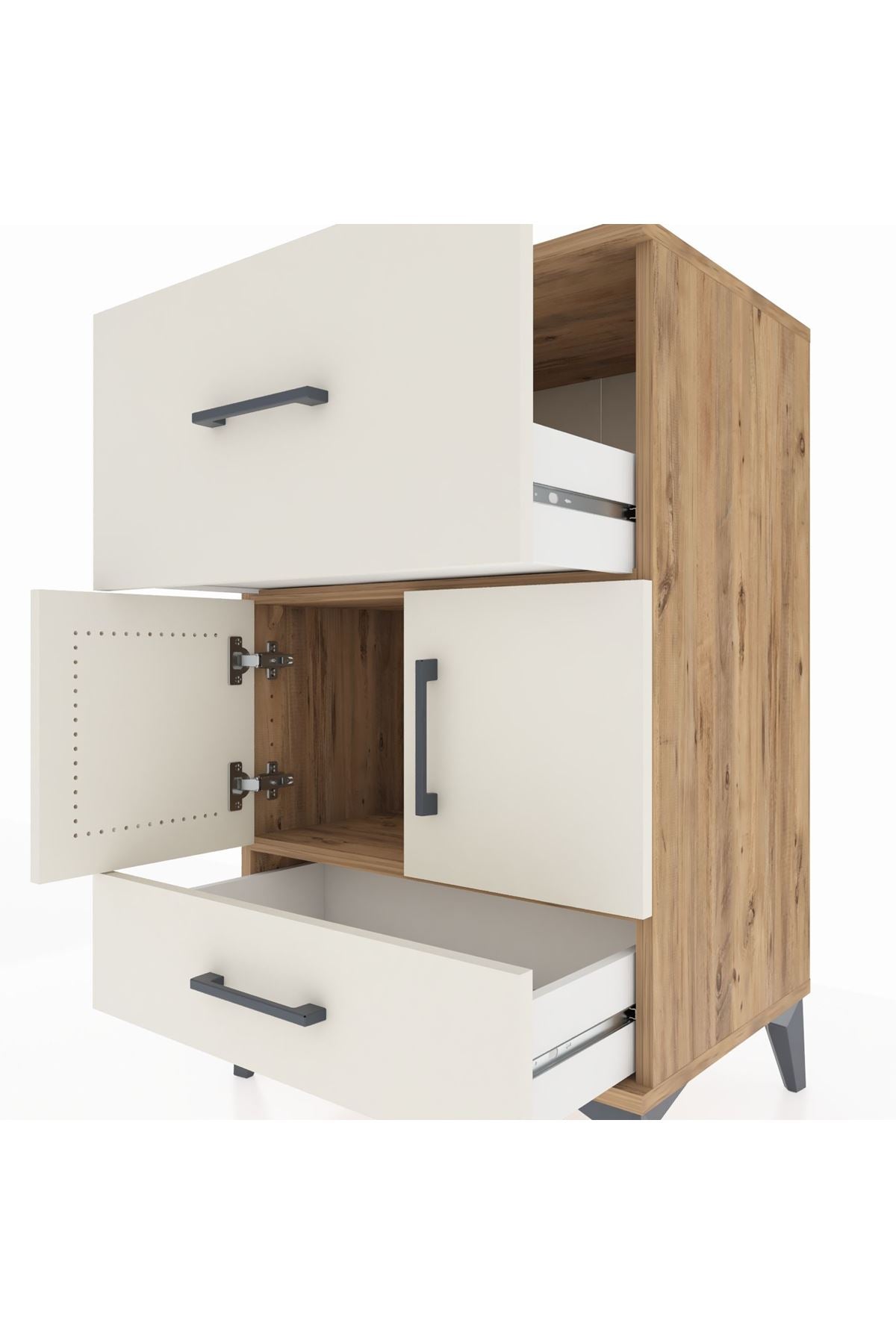 Hyperion Komodin Tek Raflı 2 Çekmeceli 2 Kapaklı 60x44x96 - S47M029V7B