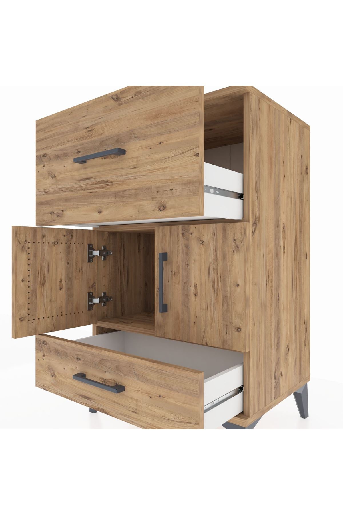 Hyperion Komodin Tek Raflı 2 Çekmeceli 2 Kapaklı 60x44x96 - S47M029V9B