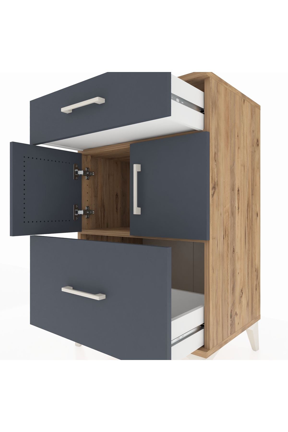 Hyperion Komodin Tek Raflı 2 Çekmeceli 2 Kapaklı 60x44x96 - S47M030V8B
