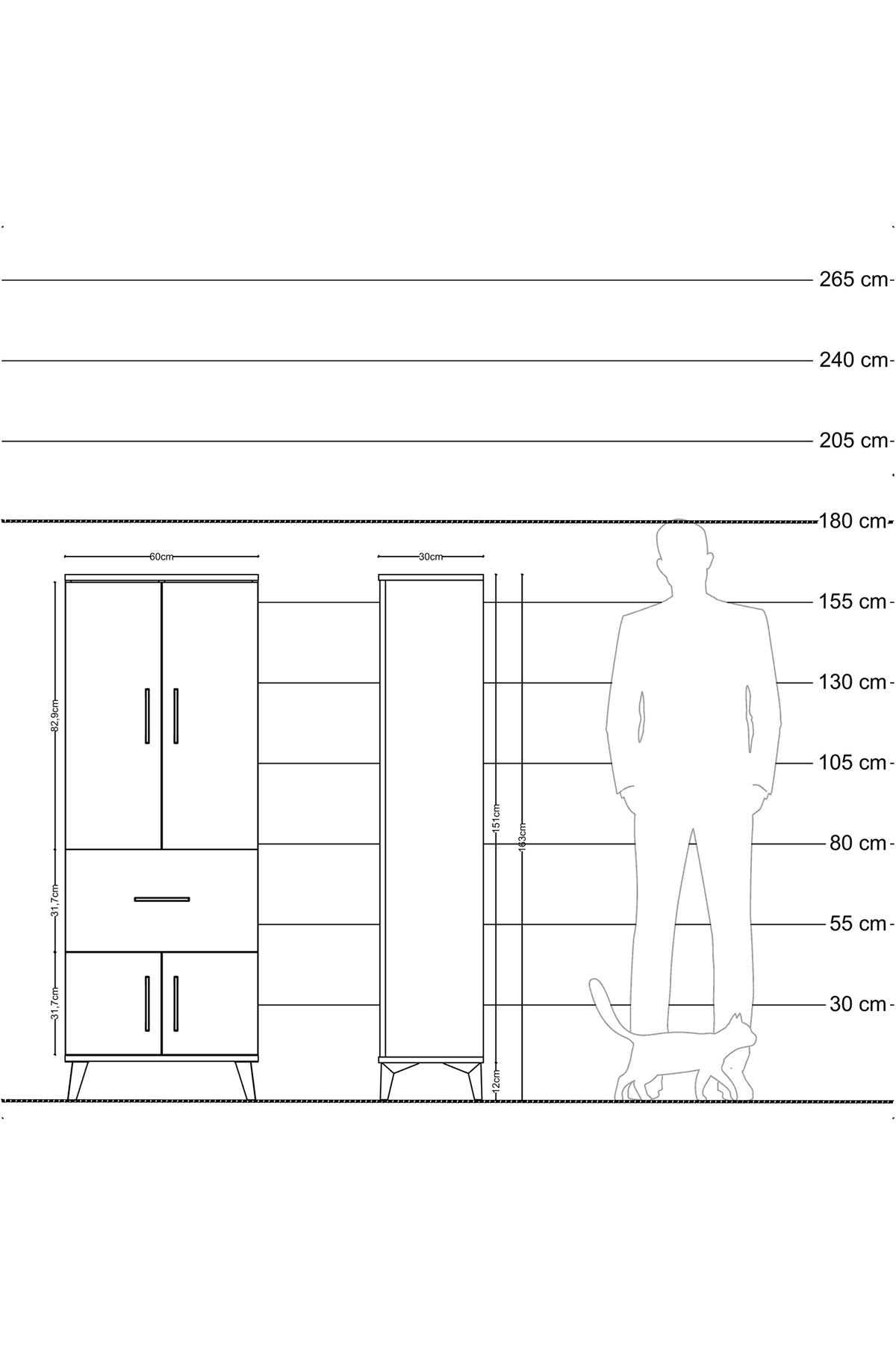 Arges Dolap 3 Raflı Tek Çekmeceli 4 Kapaklı 60x30x163 - S20M019V6A