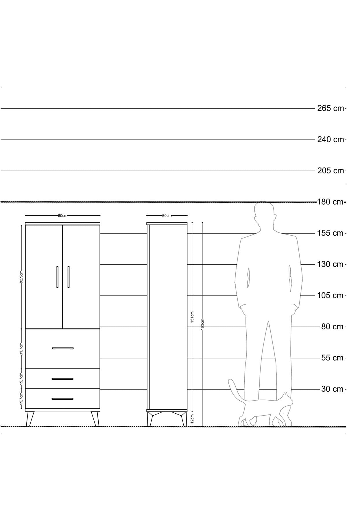 Arges Dolap 3 Raflı 3 Çekmeceli 2 Kapaklı 60x30x163 - S20M027V1A