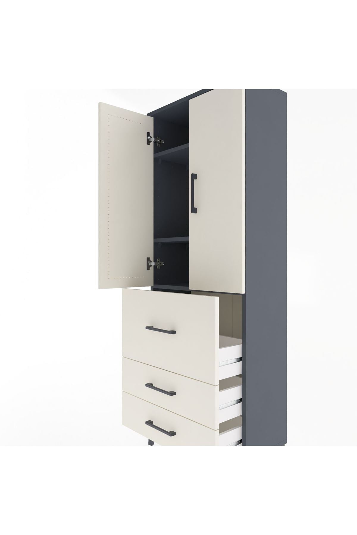 Arges Dolap 3 Raflı 3 Çekmeceli 2 Kapaklı 60x30x163 - S20M027V4A