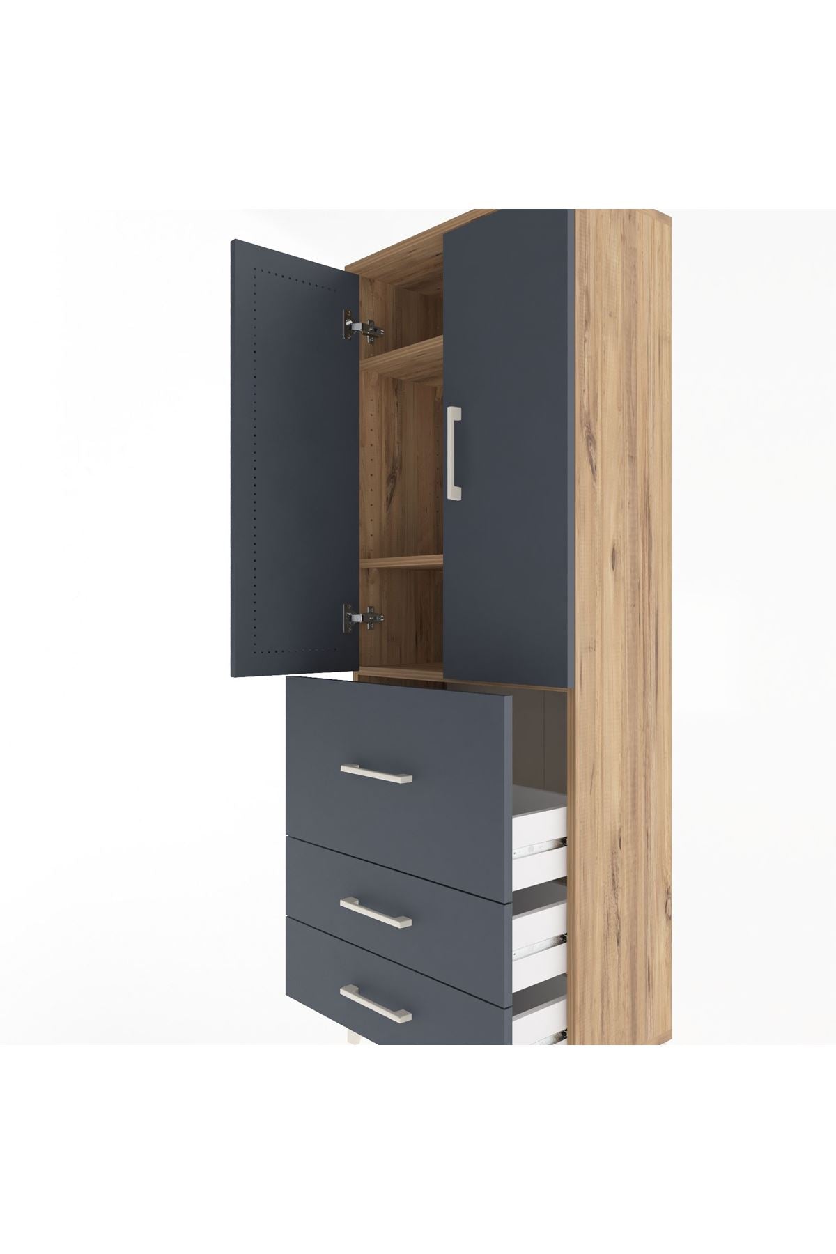 Arges Dolap 3 Raflı 3 Çekmeceli 2 Kapaklı 60x30x163 - S20M027V8A