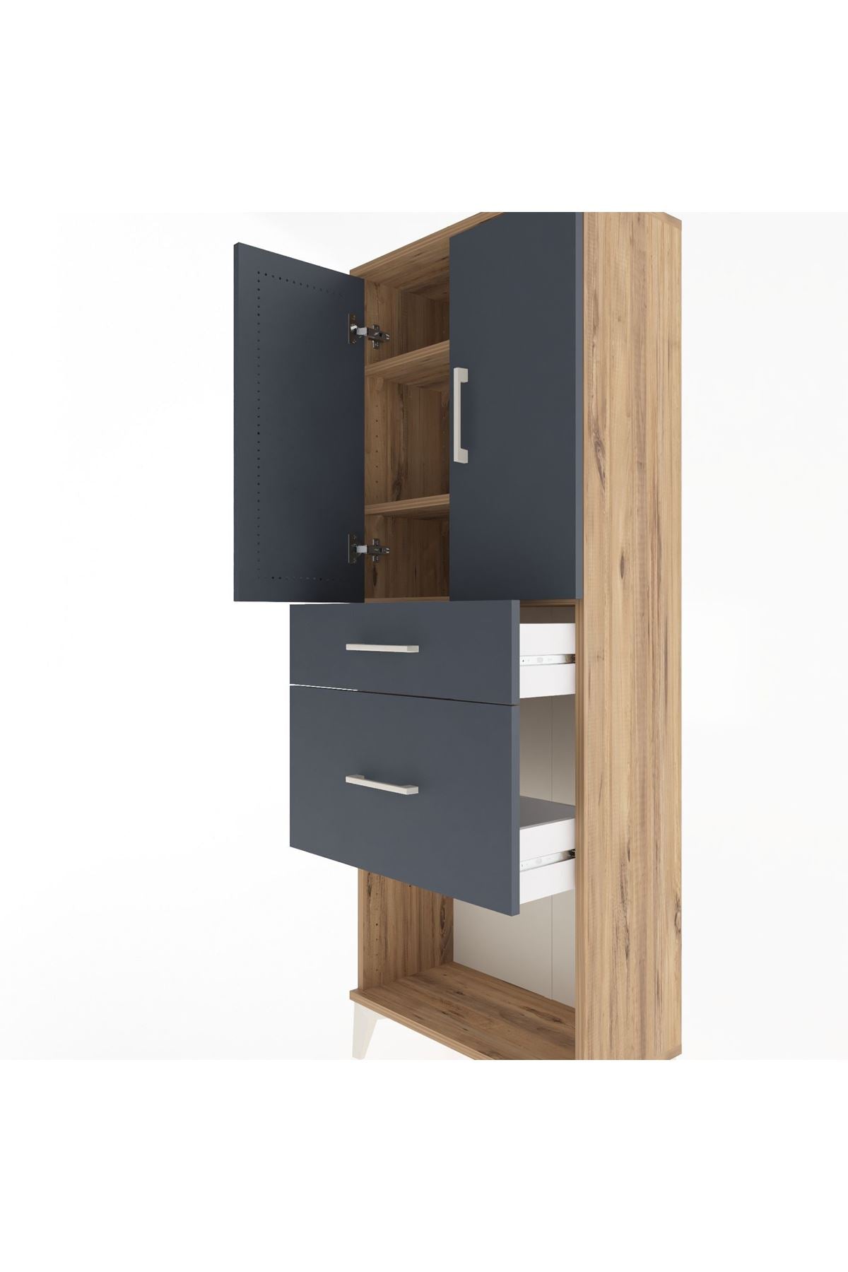Arges Dolap 3 Raflı 2 Çekmeceli 2 Kapaklı 60x30x163 - S20M035V8A