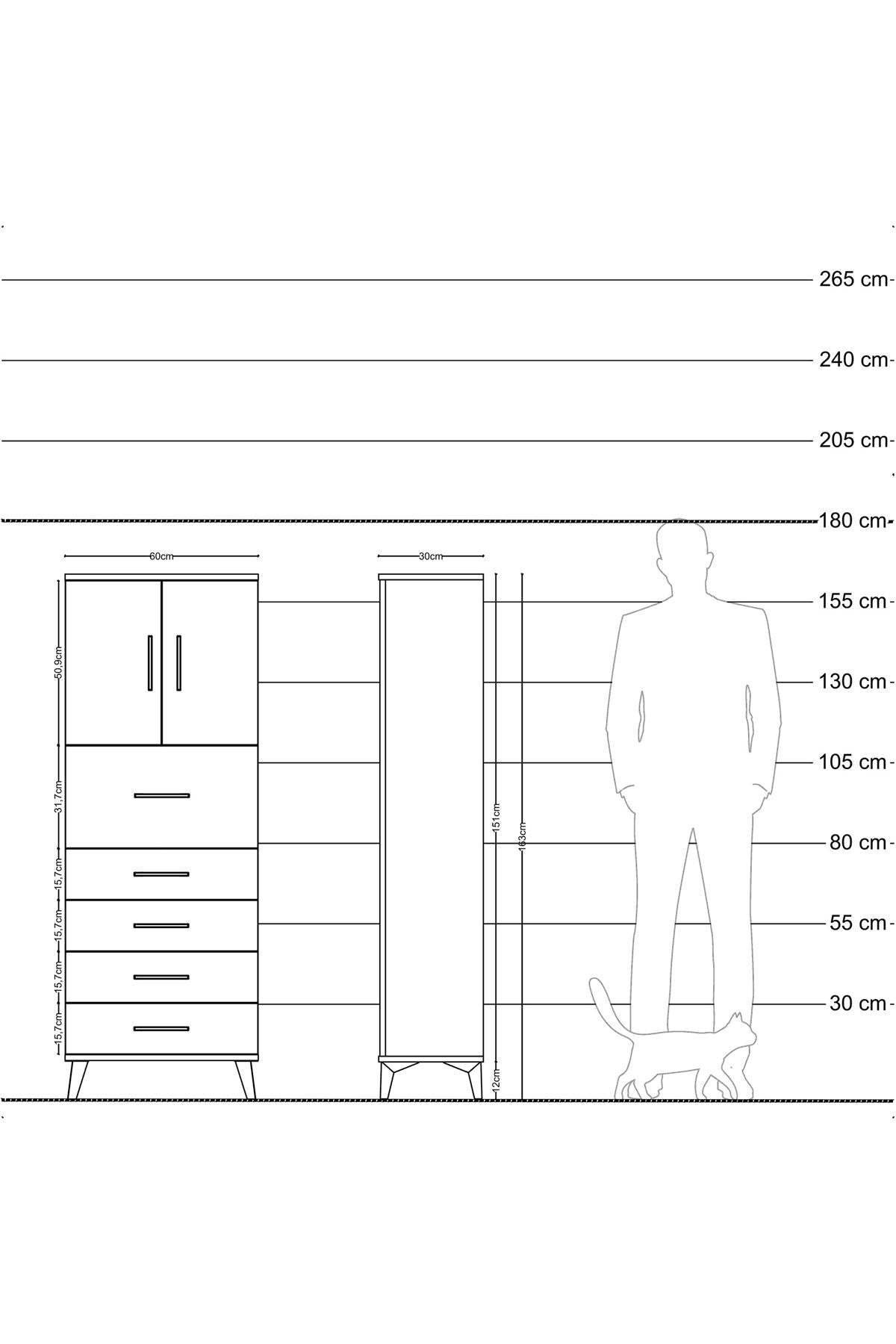 Arges Dolap 2 Raflı 5 Çekmeceli 2 Kapaklı 60x30x163 - S20M045V5A