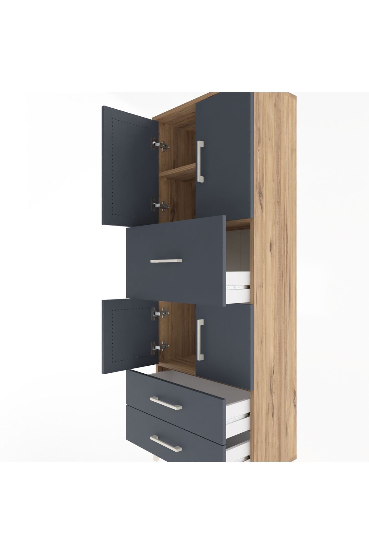 Arges Dolap 3 Raflı 3 Çekmeceli 4 Kapaklı 60x30x163 - S20M047V8A