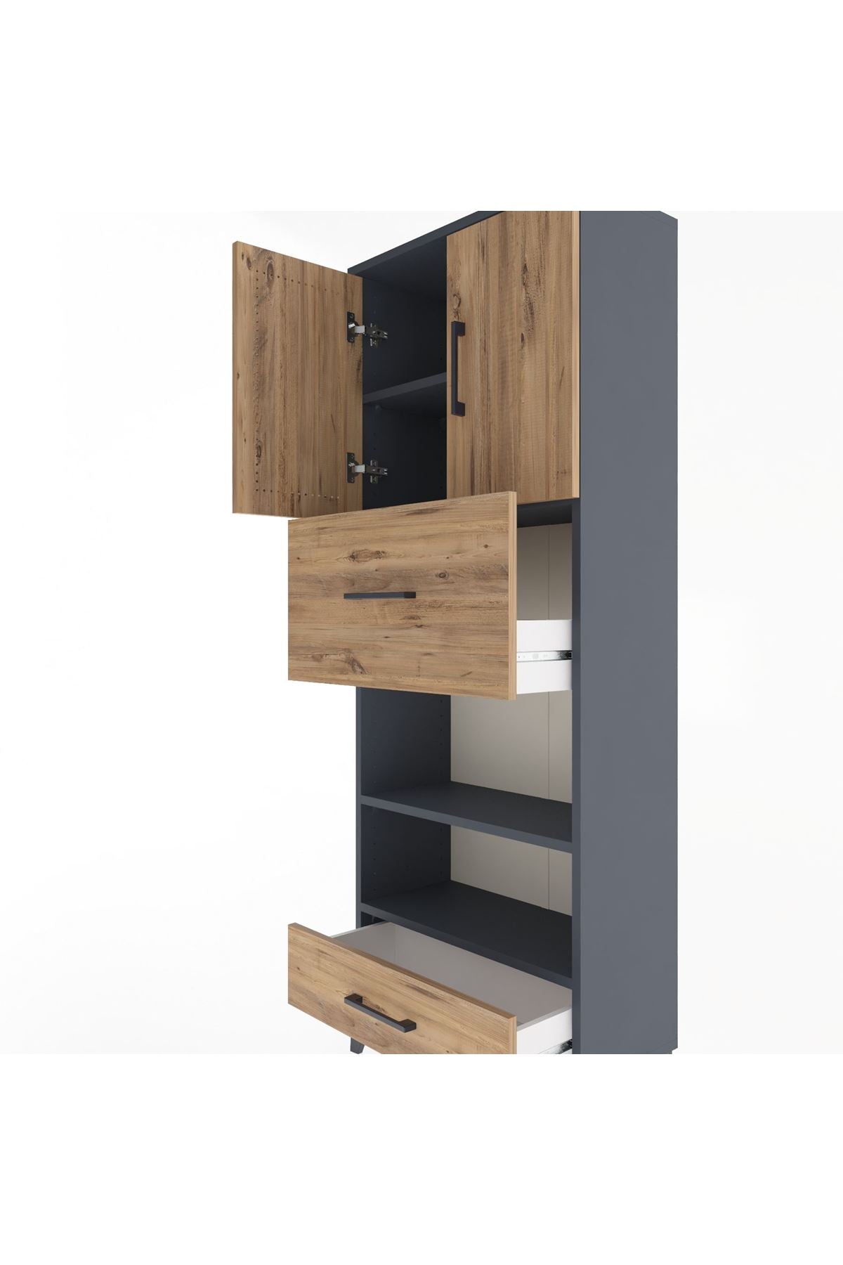 Arges Dolap 4 Raflı 2 Çekmeceli 2 Kapaklı 60x30x163 - S20M053V6A