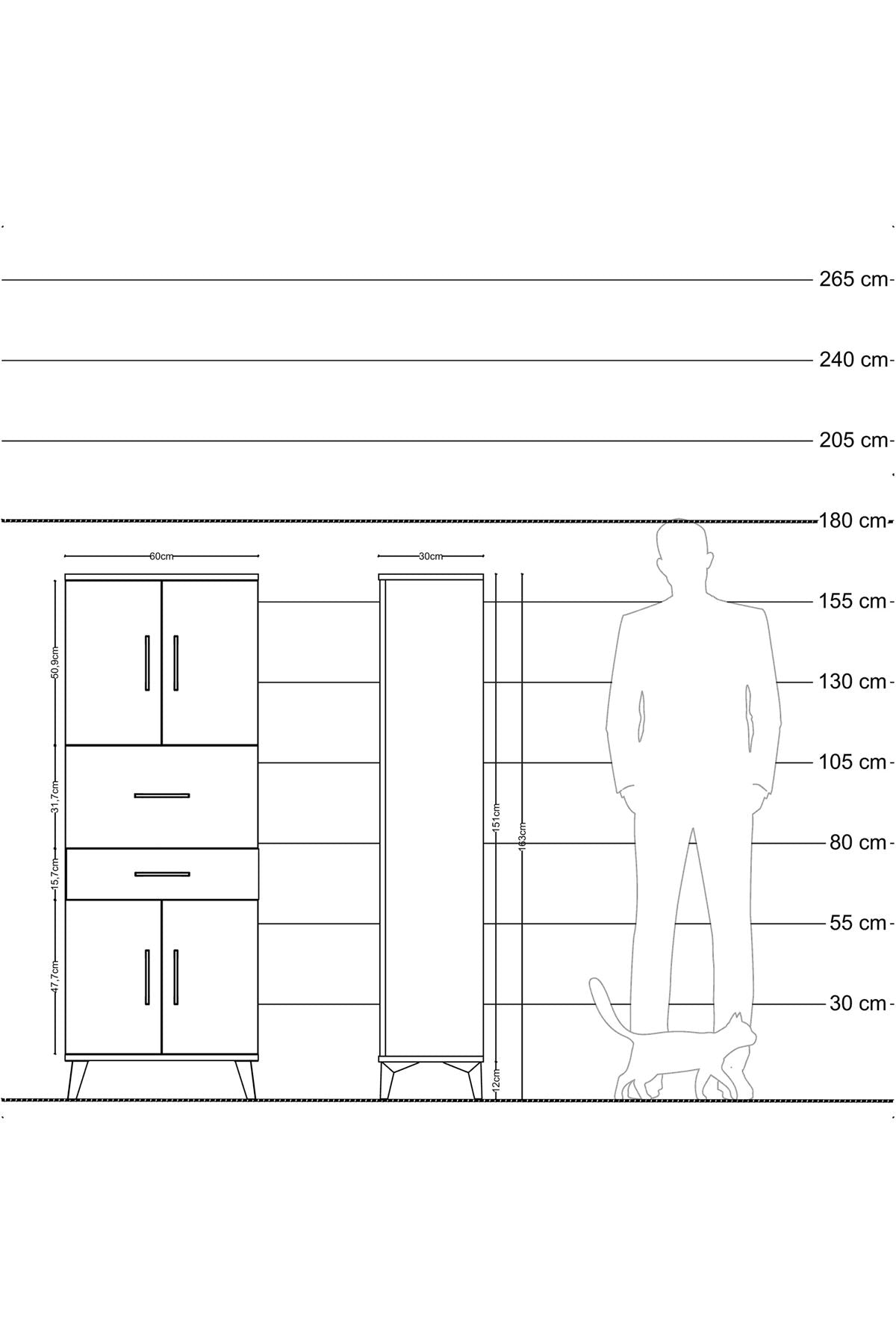 Arges Dolap 3 Raflı 2 Çekmeceli 4 Kapaklı 60x30x163 - S20M059V5A