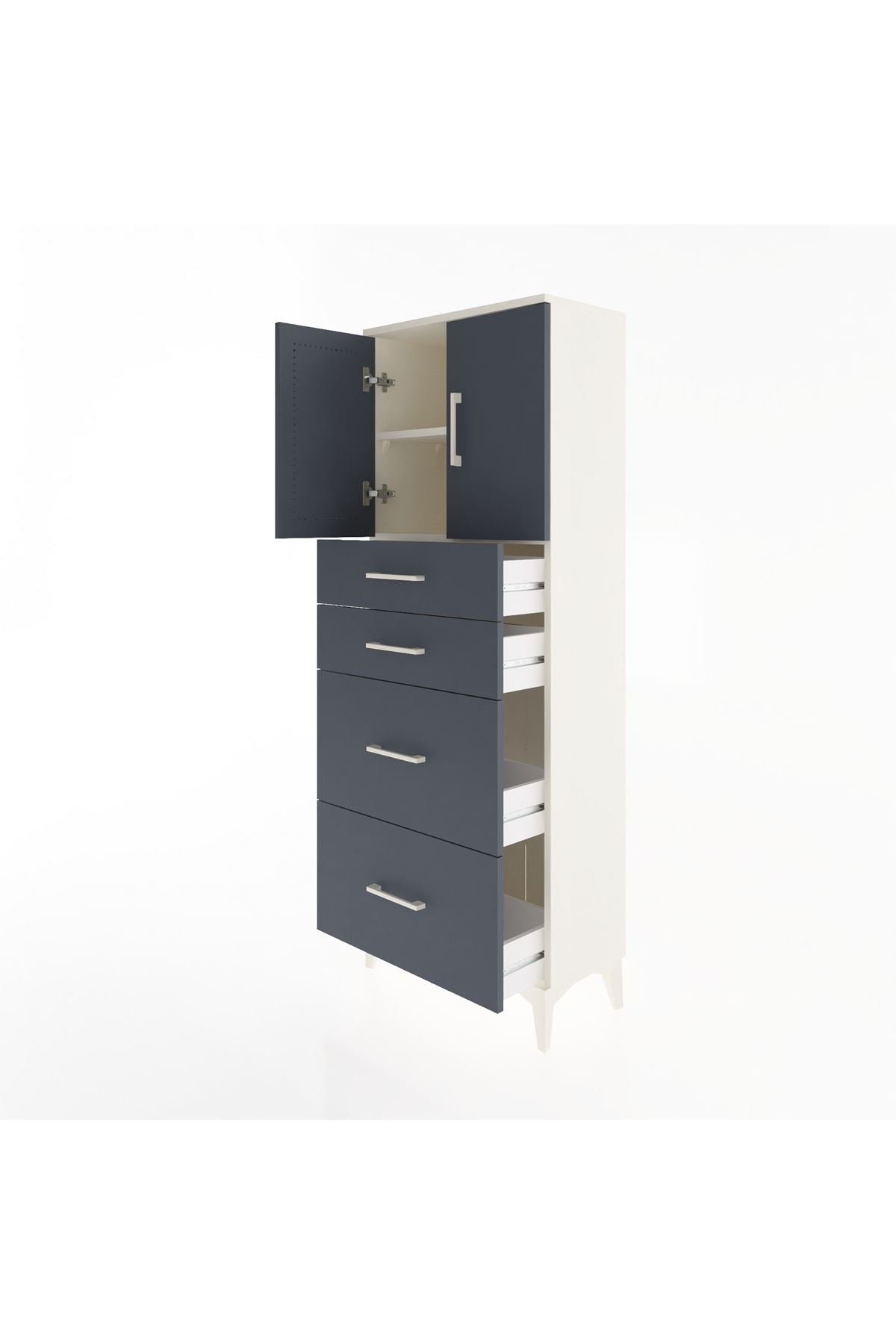Arges Dolap 2 Raflı 4 Çekmeceli 2 Kapaklı 60x30x163 - S20M065V2A