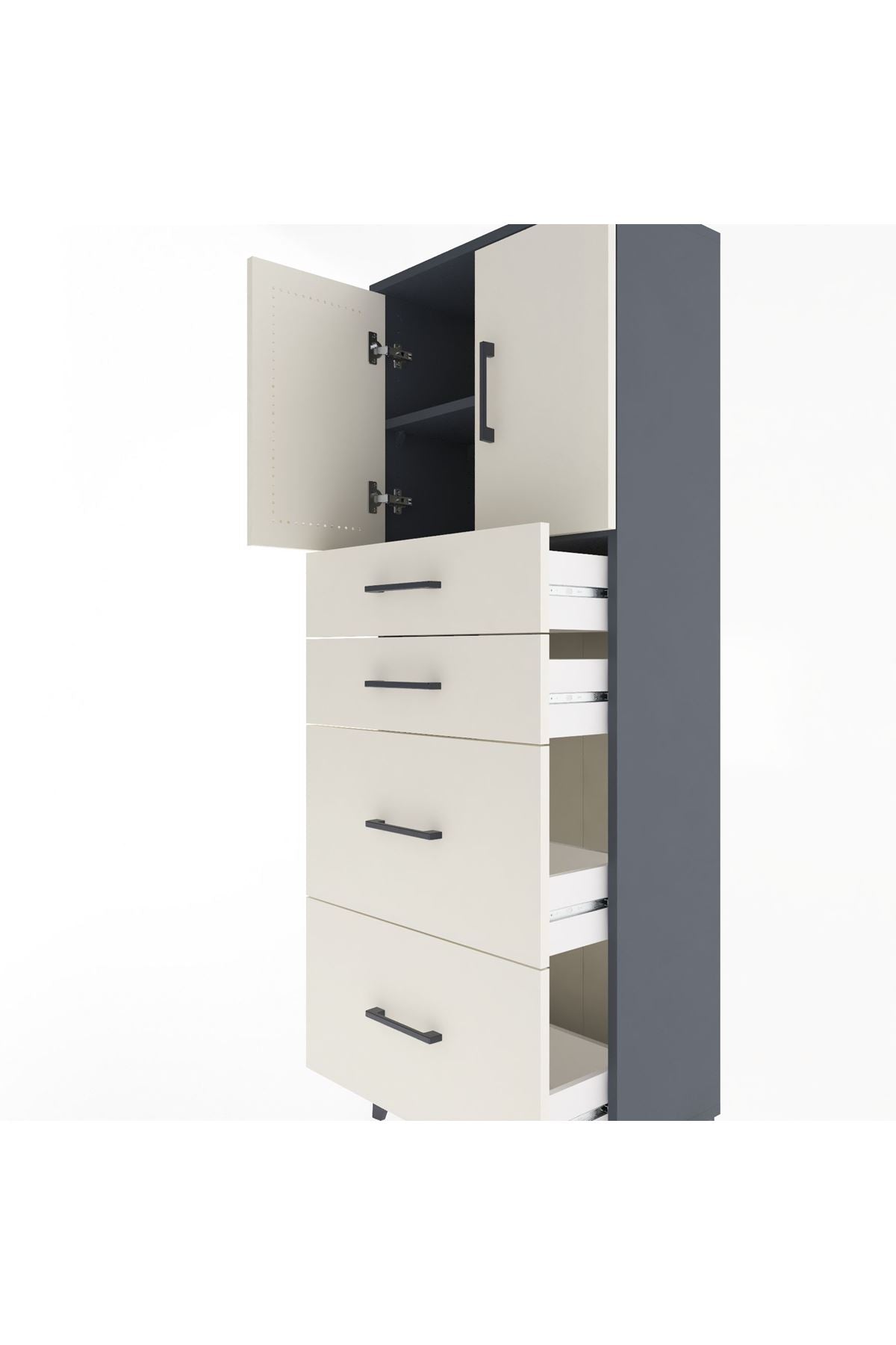 Arges Dolap 2 Raflı 4 Çekmeceli 2 Kapaklı 60x30x163 - S20M065V4A